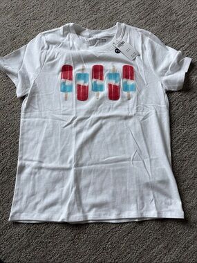 Kids White Tee with Red & Blue Popsicle Print